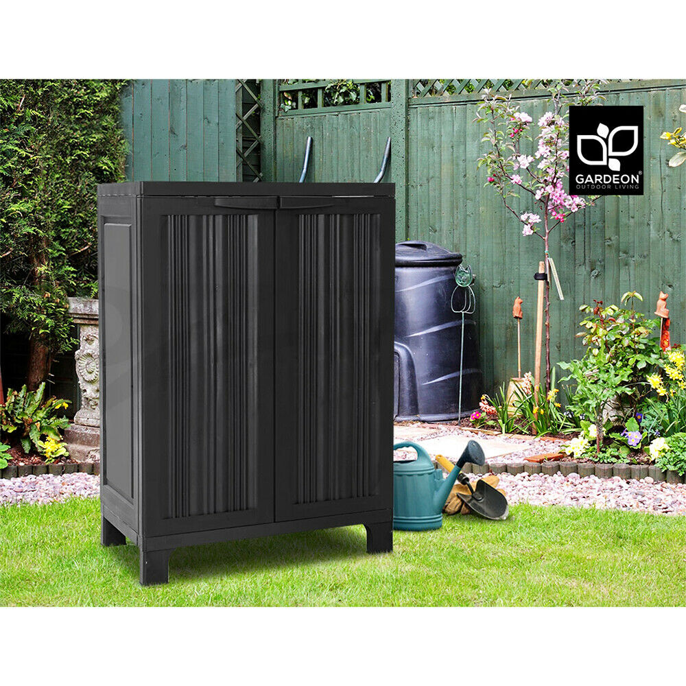 Gardeon 92cm Outdoor Storage Cabinet Box Lockable Cupboard Sheds Garage Adjustable Black