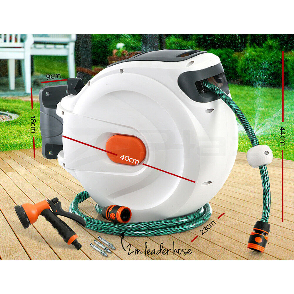 Greenfingers Water Hose Reel 30M Retractable Garden Spray Gun Auto Rewind Wall