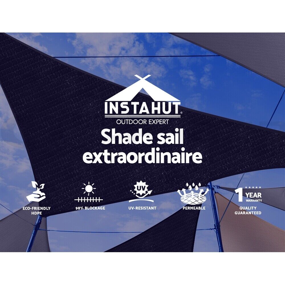 Instahut Shade Sail 5x7m Rectangle 280GSM 98% Black Shade Cloth