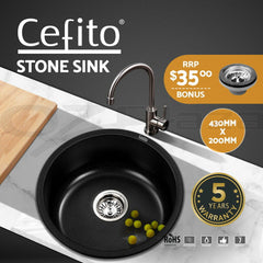 Cefito Kitchen Sink Laundry Basin Stone Sink Granite Under/Topmount Round 430mm