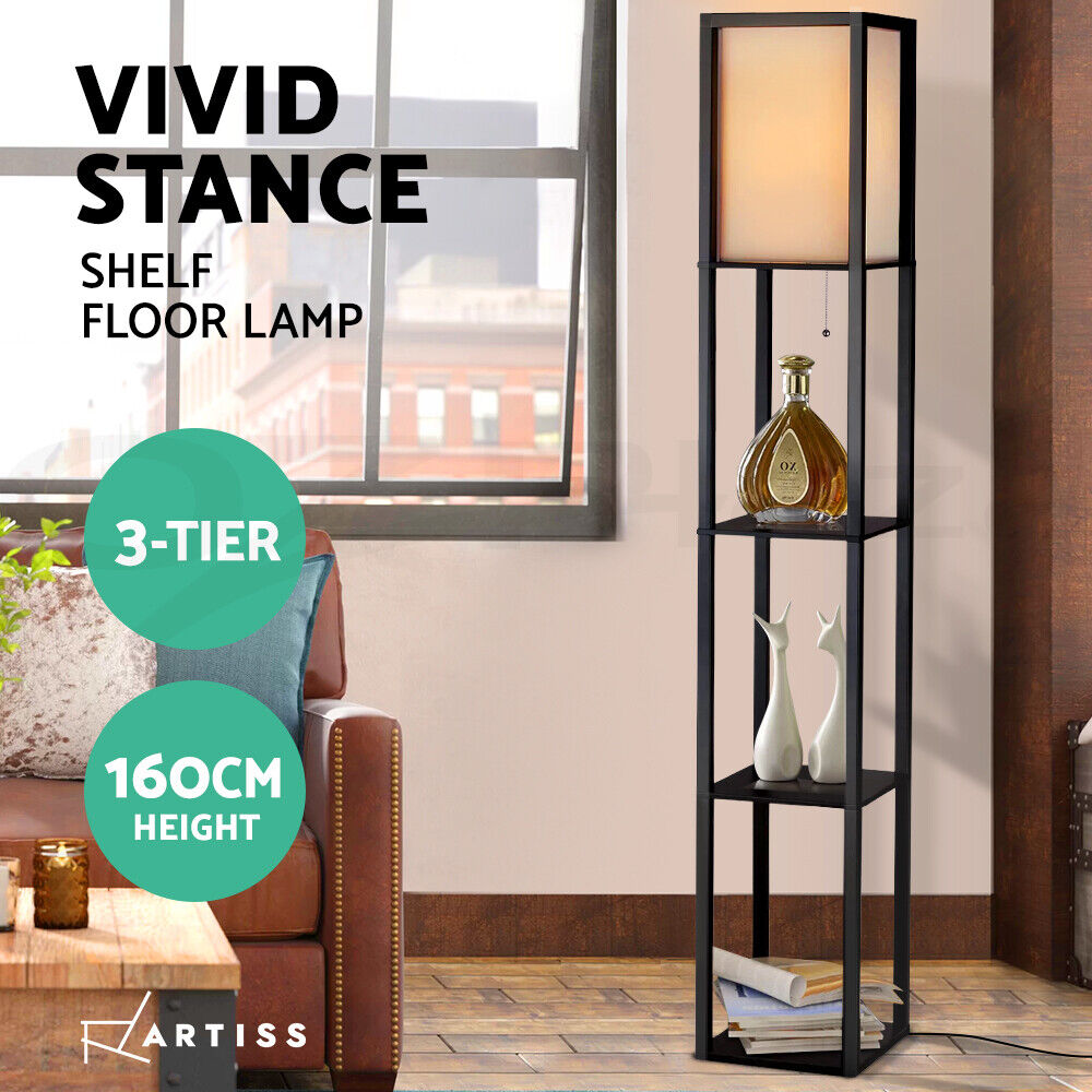 Artiss Floor Lamp 3 Tier Shelf Shelf Storage LED Light Stand Home Room Vintage Black