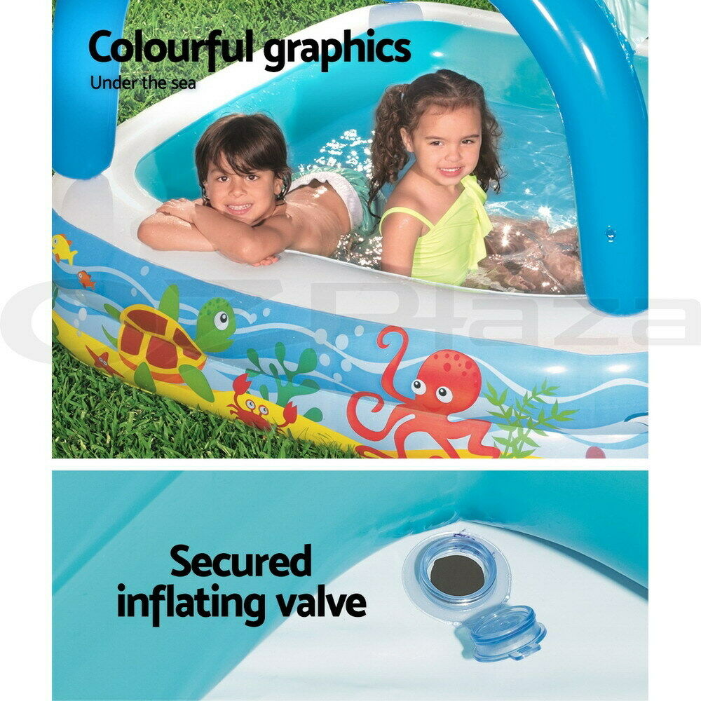 Bestway Kids Pool 140x140x114cm Inflatable Swimming w/ Canopy Play Pools 265L