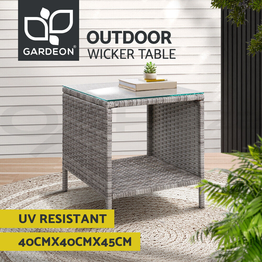 Gardeon Coffee Side Table Wicker Desk Rattan Outdoor Furniture Garden Grey