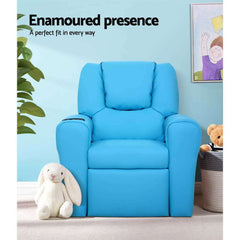 Keezi Kids Recliner Chair PU Leather Sofa Lounge Couch Children Armchair Blue