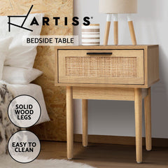 Artiss Bedside Tables Rattan Drawers Side Table Storage Cabinet Wood Nightstand