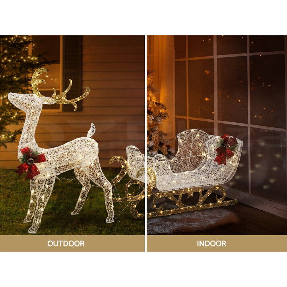 Jingle Jollys Christmas Lights Reindeer Sleigh215 LED Decorations