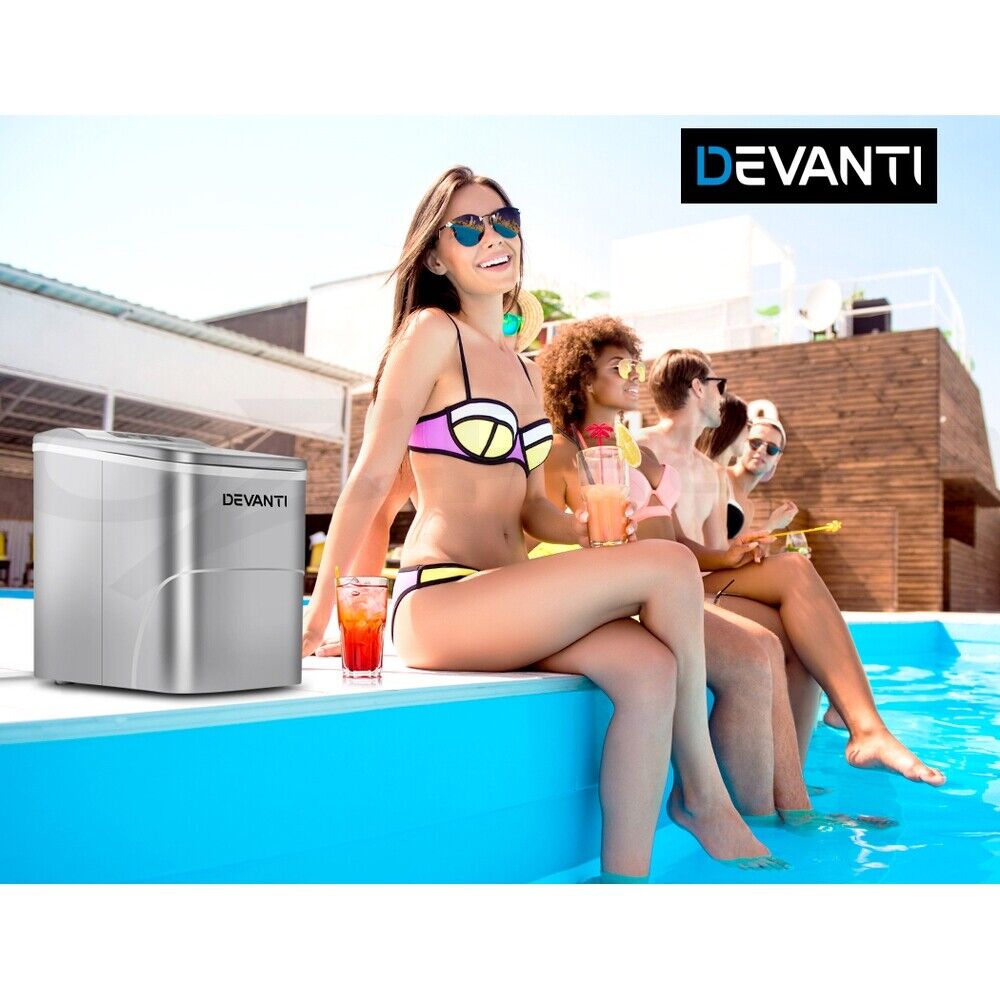 Devanti Portable Ice Maker Commercial Machine Ice Cube 2L Bar Countertop Silver