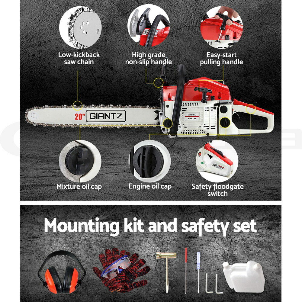 Giantz Chainsaw Petrol 52CC 20" Bar Commercial E-Start Pruning Chain Saw White,Giantz Chainsaw Petrol 52CC 20" Bar Commercial E-Start Pruning Chain Saw White