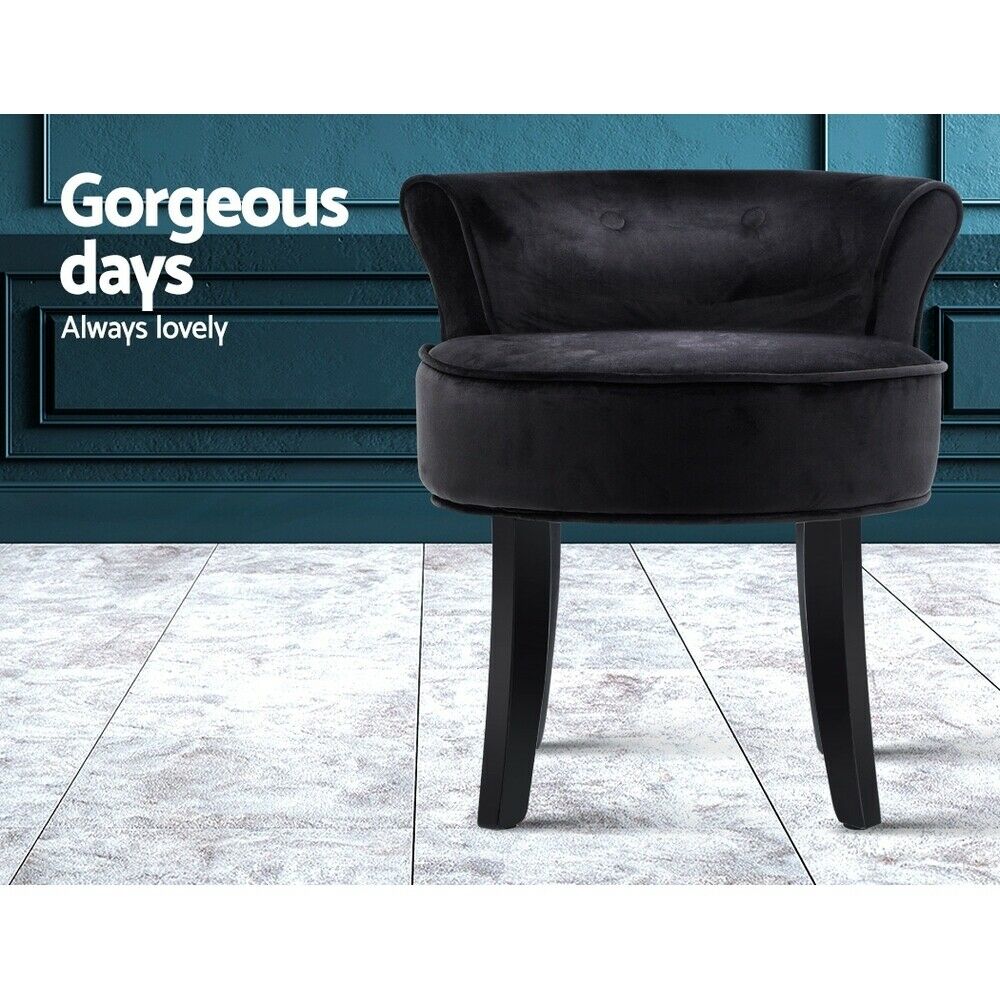 Artiss Vanity Stool Velvet Black Abella