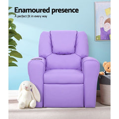 Keezi Kids Recliner Chair Purple PU Leather Sofa Lounge Couch Children Armchair