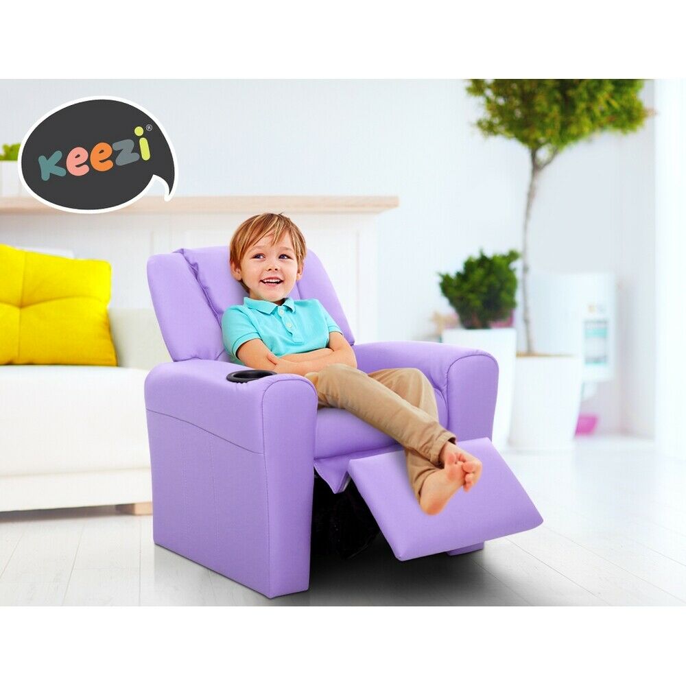 Keezi Kids Recliner Chair Purple PU Leather Sofa Lounge Couch Children Armchair