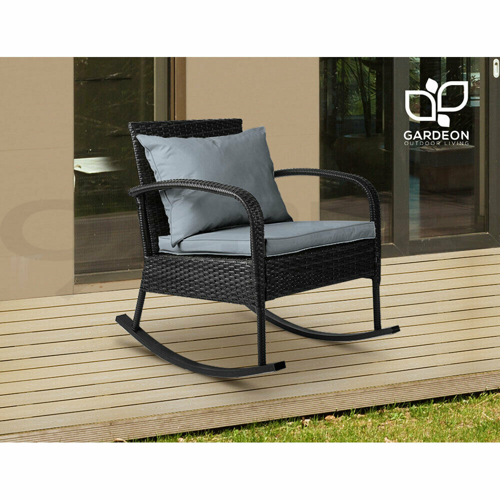 Gardeon Rocking Chair Wicker Outdoor Furniture Garden Patio Lounge Setting Black