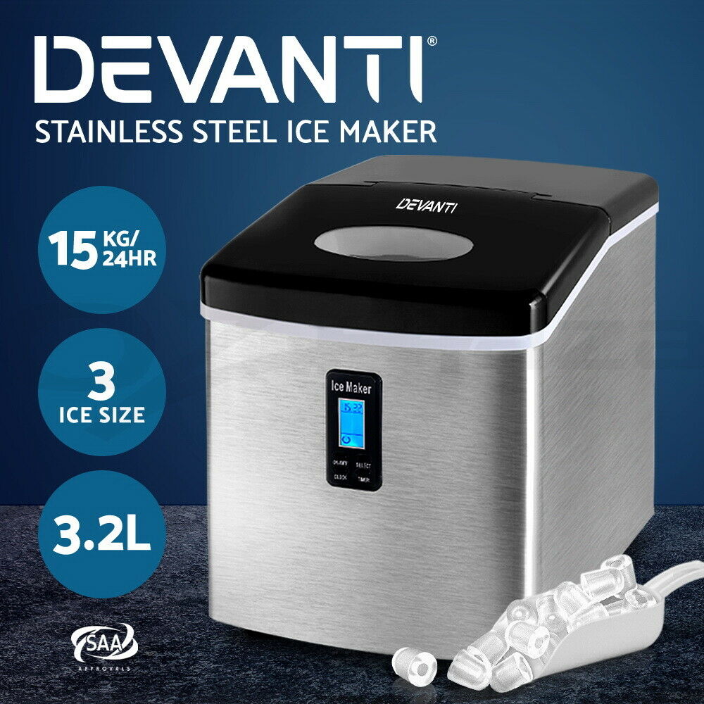 Devanti Ice Maker Machine Commercial Stainless Steel Portable Ice Cube Tray 3.2L