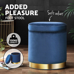 Artiss Foot Stool Round Velvet Storage Ottoman Foot Rest Pouffe Footstool Navy