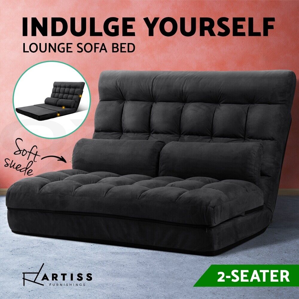 Artiss Lounge Sofa Bed 2-seater Charcoal Suede