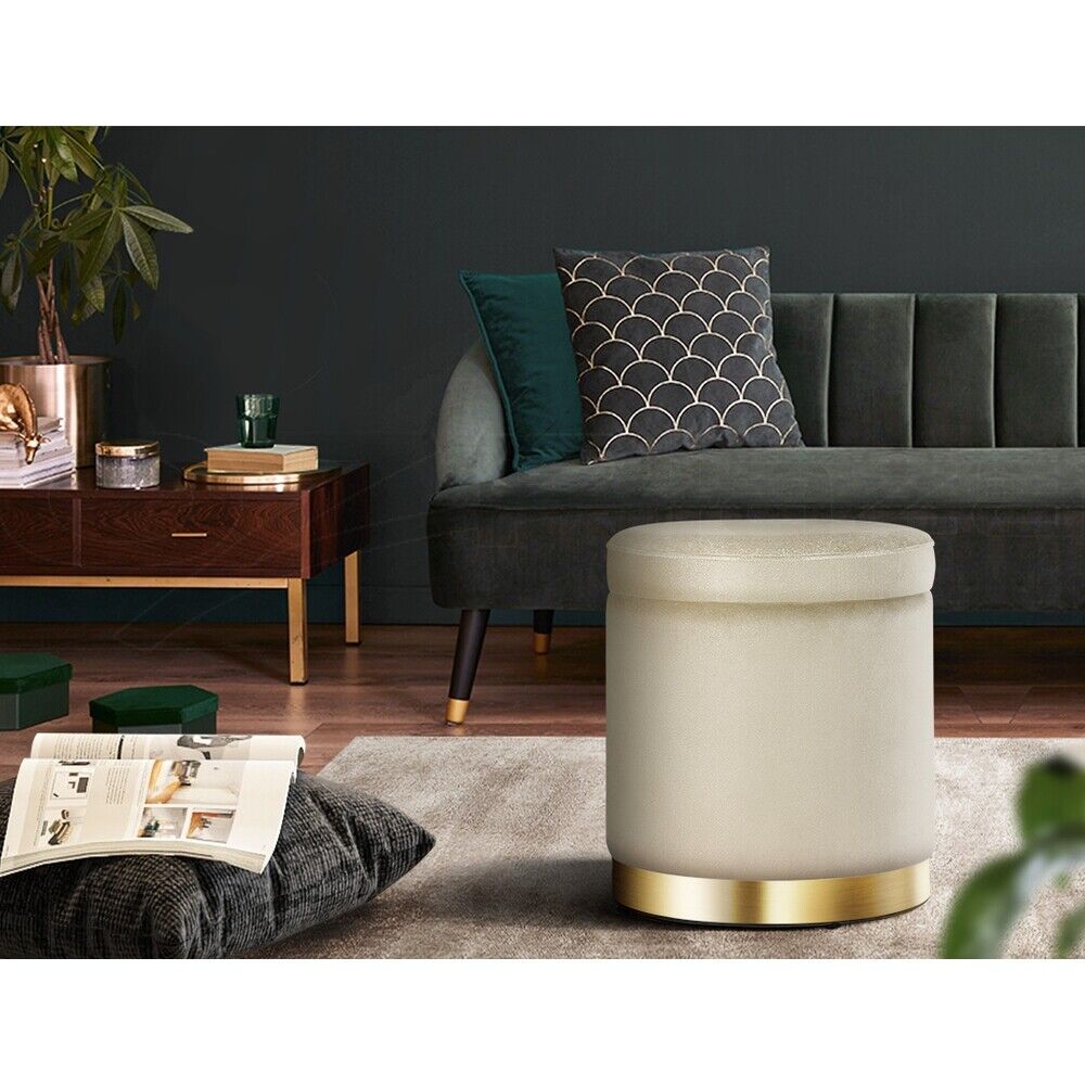 Artiss Foot Stool Storage Ottoman Round Velvet Foot Rest Pouffe Seat Footstool