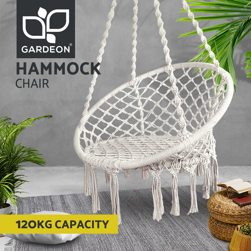 Gardeon Hammock Chair Outdoor Hanging Macrame Cotton Indoor Cream