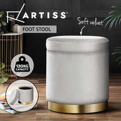 Artiss Round Velvet Storage Ottoman Foot Stool Foot Rest Pouffe Padded Seat Grey