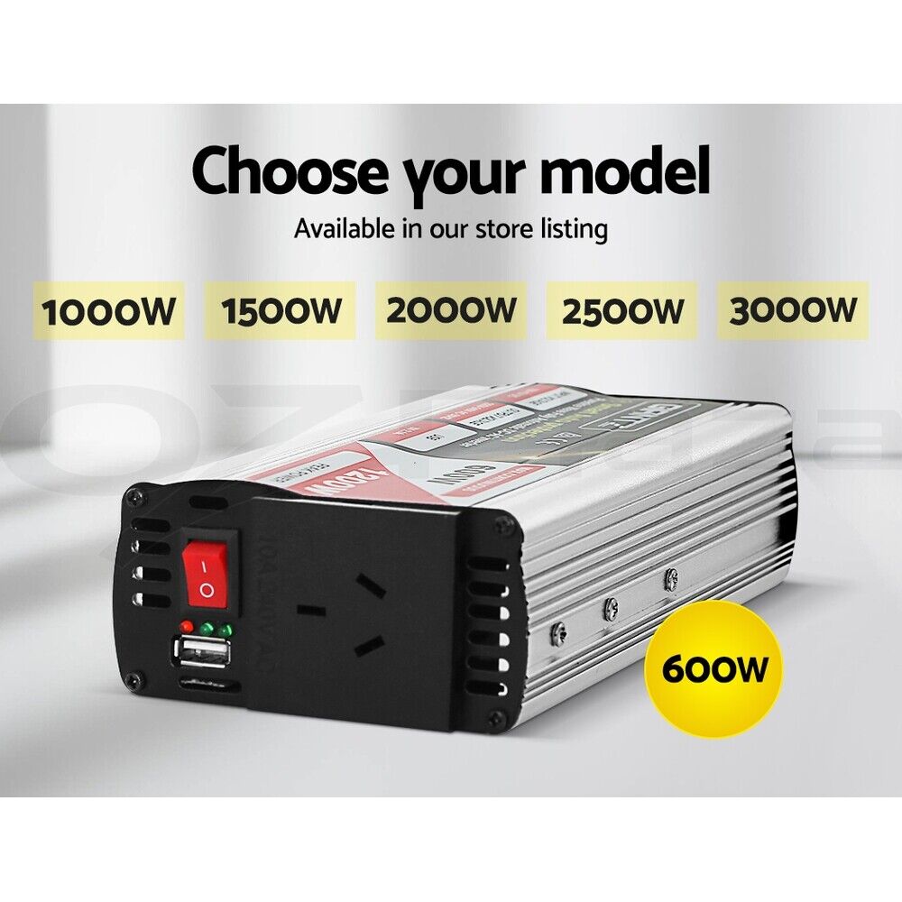 Giantz Power Inverter 600W/1200W 12V to 240V Pure Sine Wave Camping Car Boat