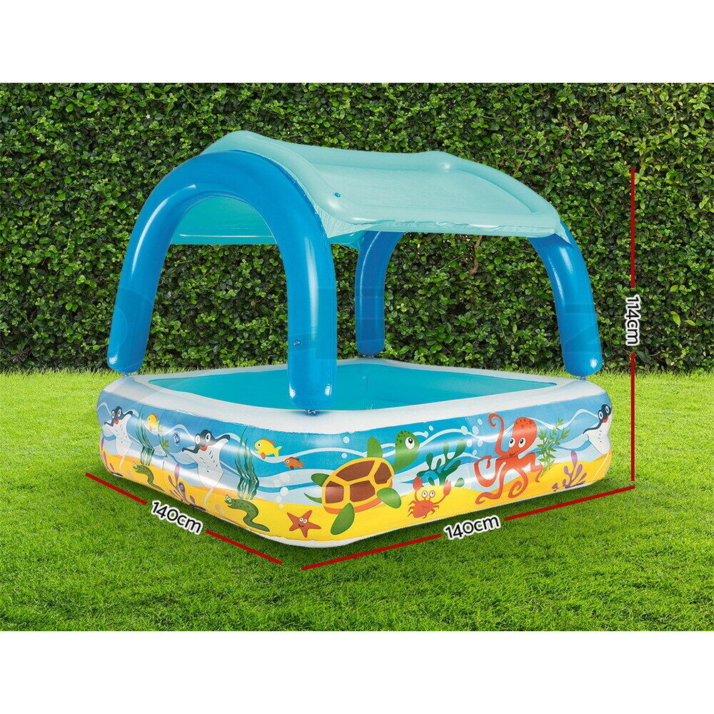 Bestway Kids Pool 140x140x114cm Inflatable Swimming w/ Canopy Play Pools 265L