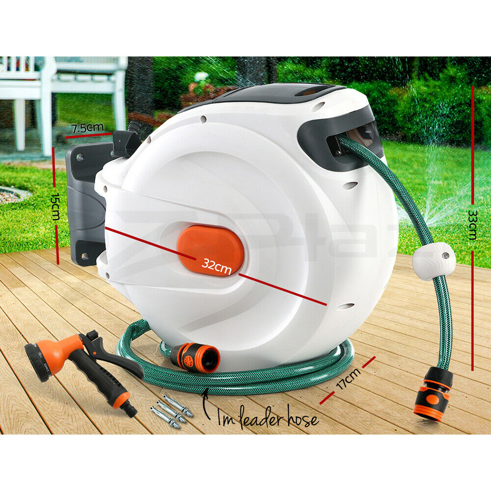 Greenfingers Water Hose Reel 10M Retractable Garden Spray Gun AutoRewind