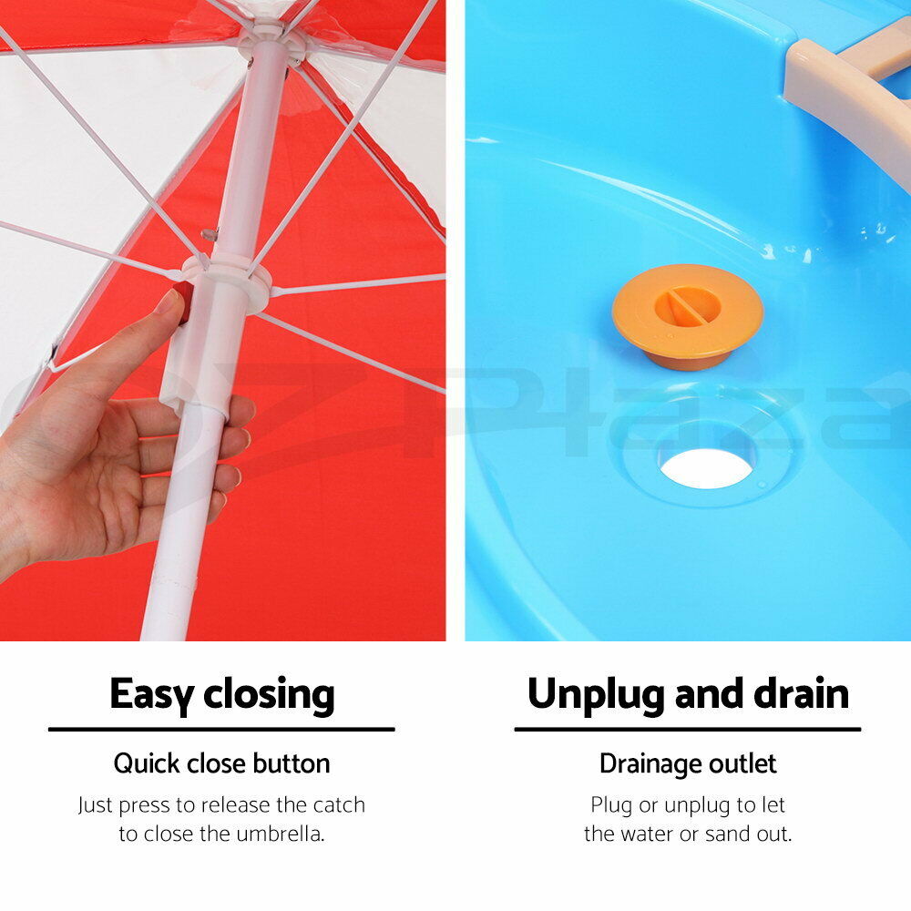 Keezi Kids Sandpit Pretend Play Set Water Sand Table Children Outdoor Toy Umbrella