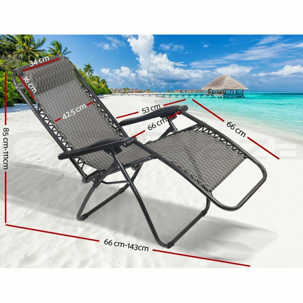 Gardeon Zero Gravity Chair Folding Outdoor Recliner Adjustable Sun Lounge Camping Grey