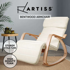 Artiss Rocking Armchair Bentwood Frame With Footrest Beige Afton