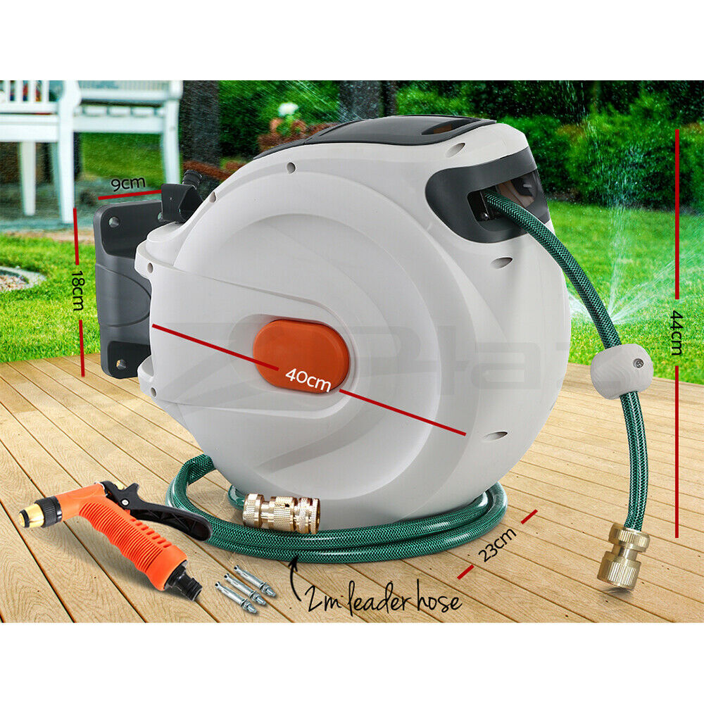 Greenfingers Water Hose Reel 30M Retractable Garden Brass Spray Gun Auto Rewind