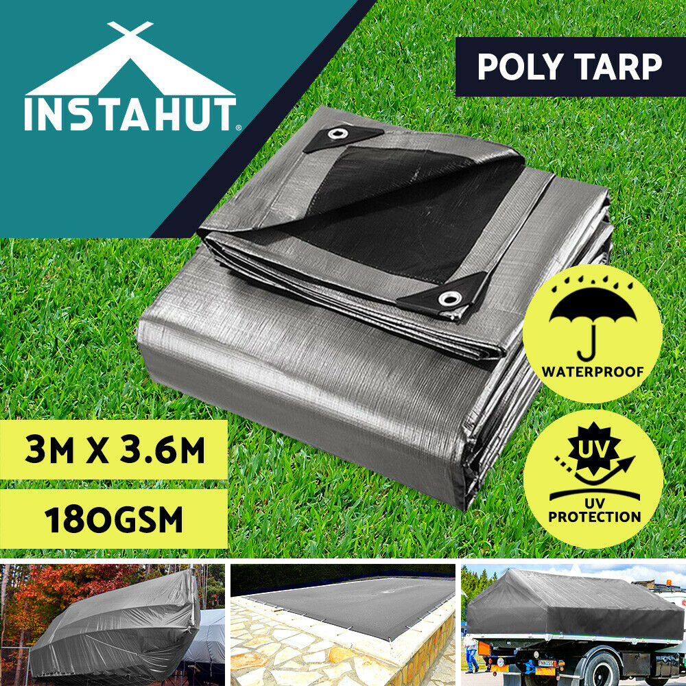 Instahut Tarp Tarpaulin 3x3.6m Camping Heavy Duty Sun Cover