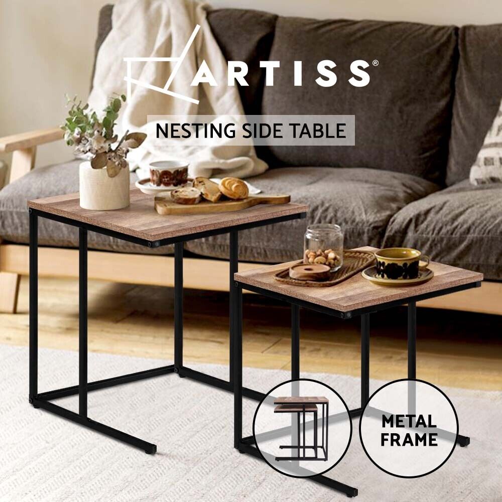 Artiss Nesting Coffee Table Sef of 2 Walnut Brok