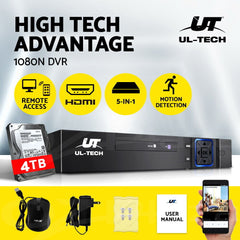 UL-tech 8CH DVR 1080P 5in1 CCTV Video Recorder 4TB Hard Drive