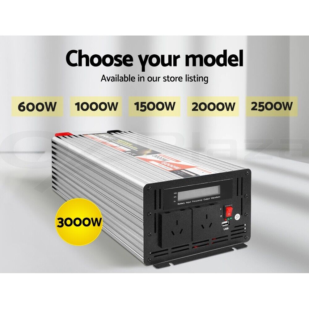 Giantz 3000W/6000W Pure Sine Wave Power Inverter 12V to 240V Camping Car Boat