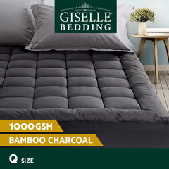 Giselle Bedding Mattress Topper Pillowtop Bamboo Charcoal Queen