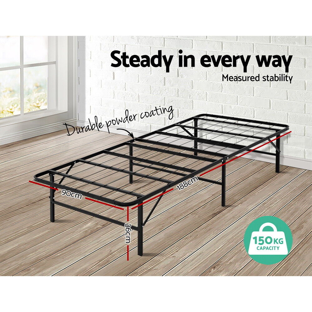 Artiss Single Metal Folding Bed Frame Mattress Base Platform Portable Black