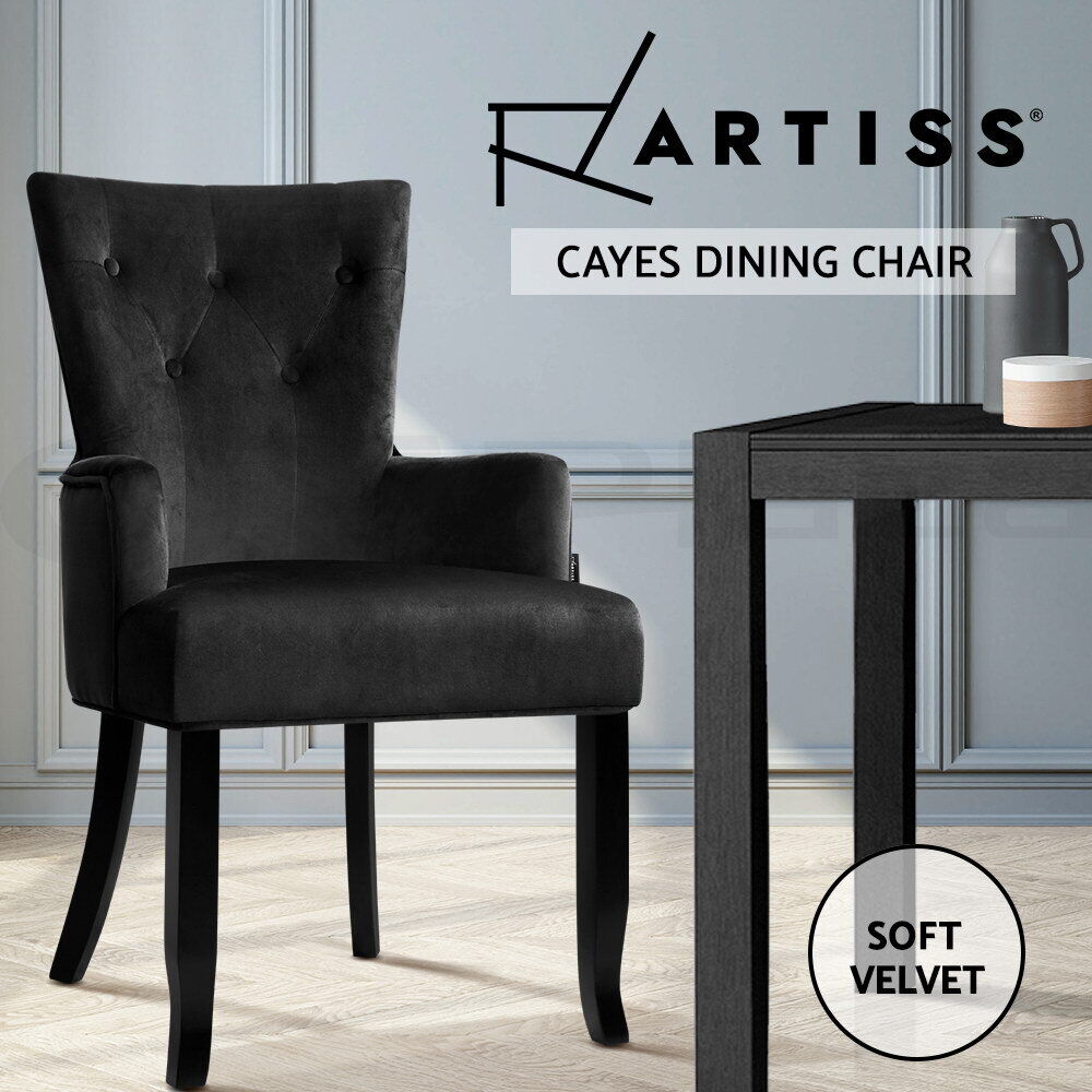 Artiss Dining Chair Velvet French Provincial Armchair Black