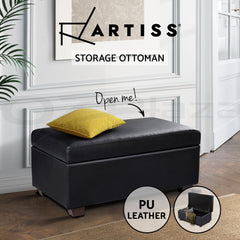 Artiss Storage Ottoman Blanket Box Seat PU Leather Toy Large Footrest Foot Black