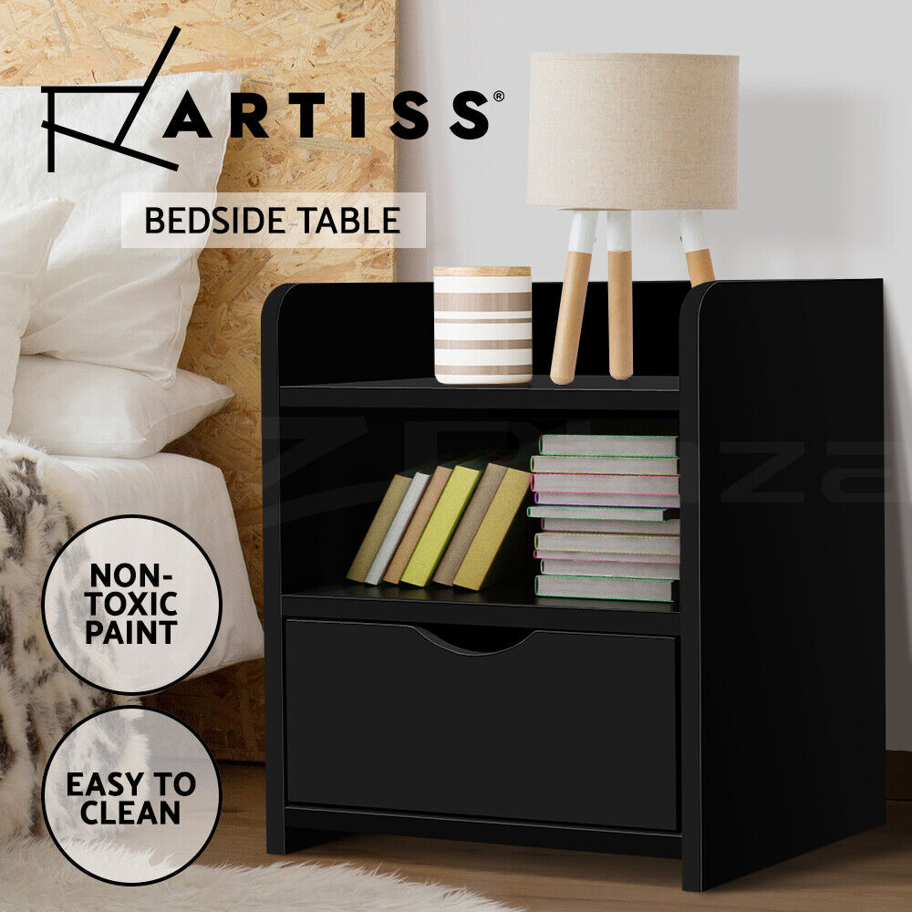 Artiss Bedside Tables Drawers Side Table Bedroom Furniture Nightstand Black Unit