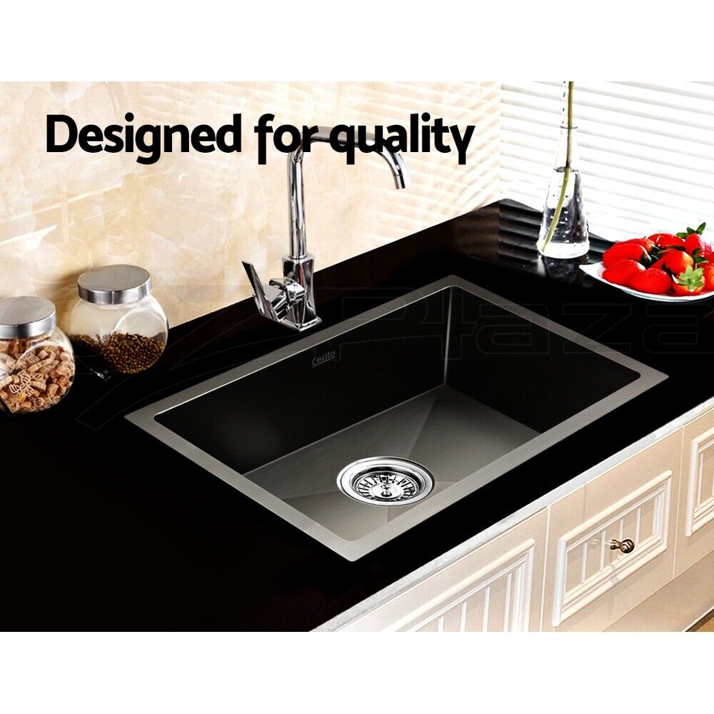 Cefito Kitchen Sink 45X30CM Stainless Steel Basin Single Bowl Laundry Black