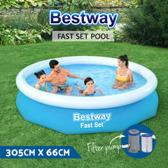 Bestway Swimming Pool 305x66cm Above Ground Round Inflatable Pools w/ Filter Pump 3200L