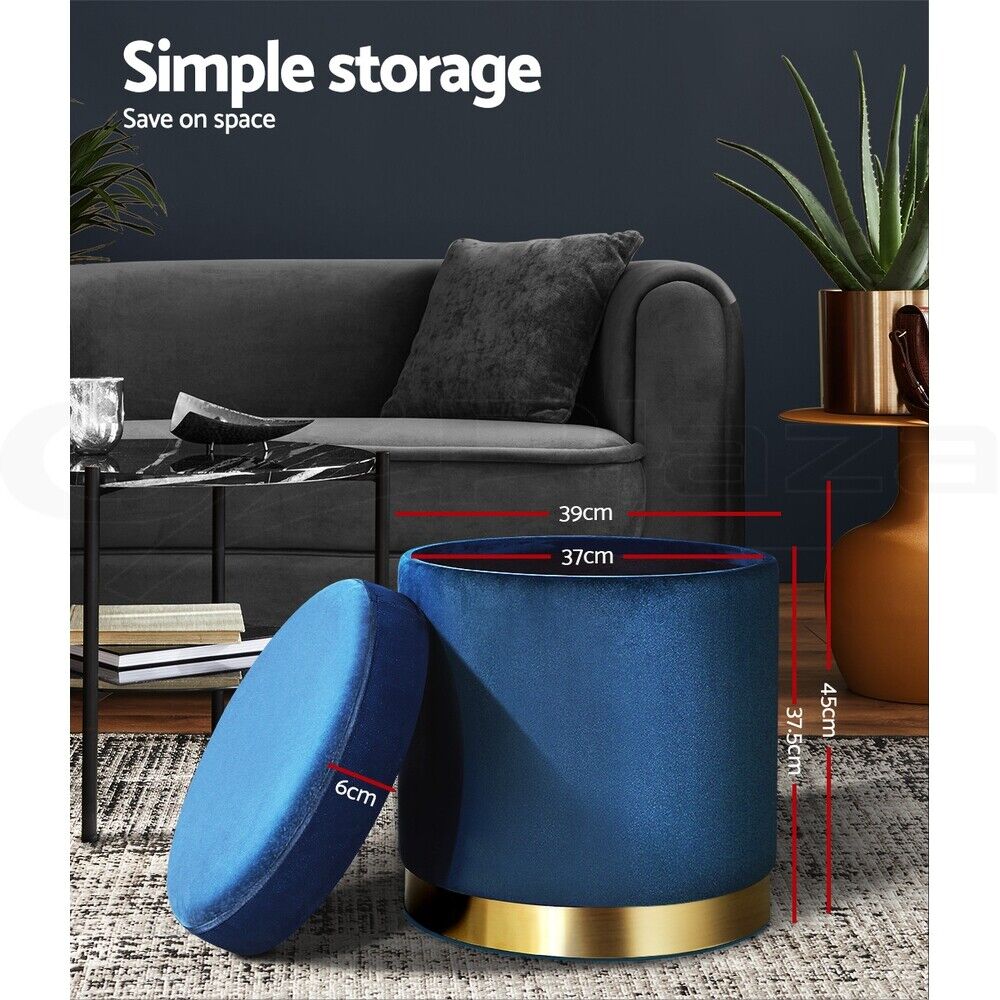 Artiss Foot Stool Round Velvet Storage Ottoman Foot Rest Pouffe Footstool Navy