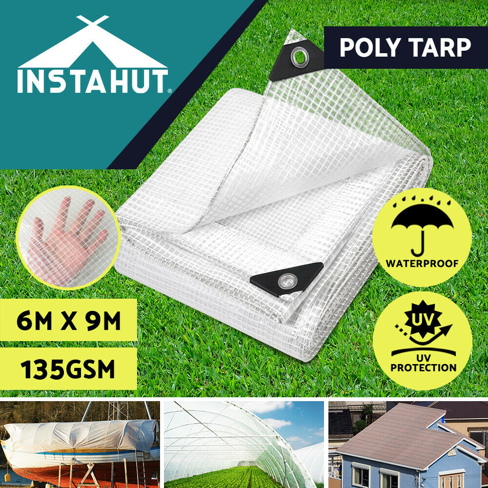 Instahut Tarp Tarpaulin 6x9m Heavy Duty Camping Cover Clear