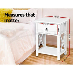 Artiss 2 X Bedside Table 1 Drawer with Shelf - EMMA White