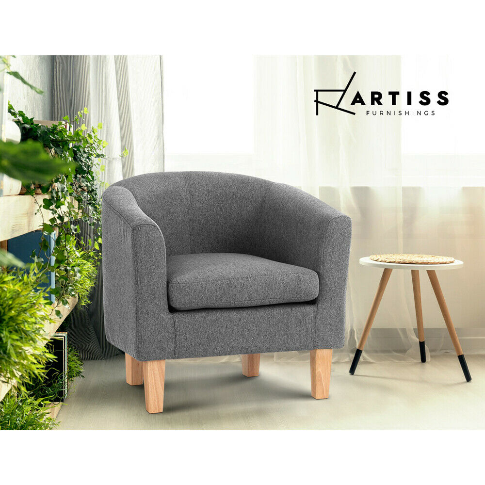 Artiss Armchair Lounge Chair Tub Accent Armchairs Fabric Sofa Chairs Wooden Grey