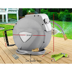 Water Hose Reel 20M Retractable Auto Rewind Garden Brass Spray Gun