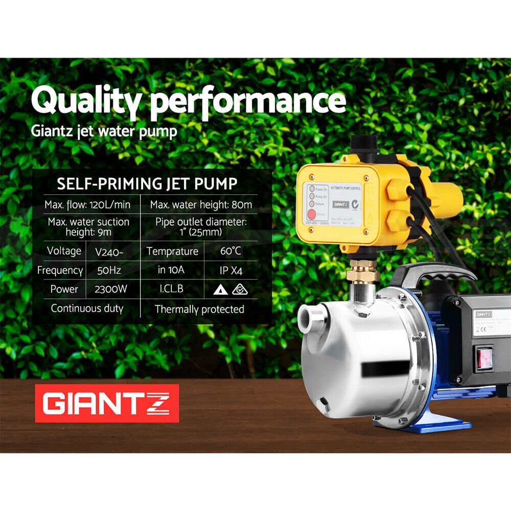 Giantz Garden Water Pump Jet High Pressure Controller Stage Irrigation 4600L/H