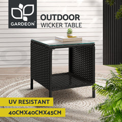 Gardeon Coffee Side Table Wicker Desk Rattan Outdoor Furniture Garden Black