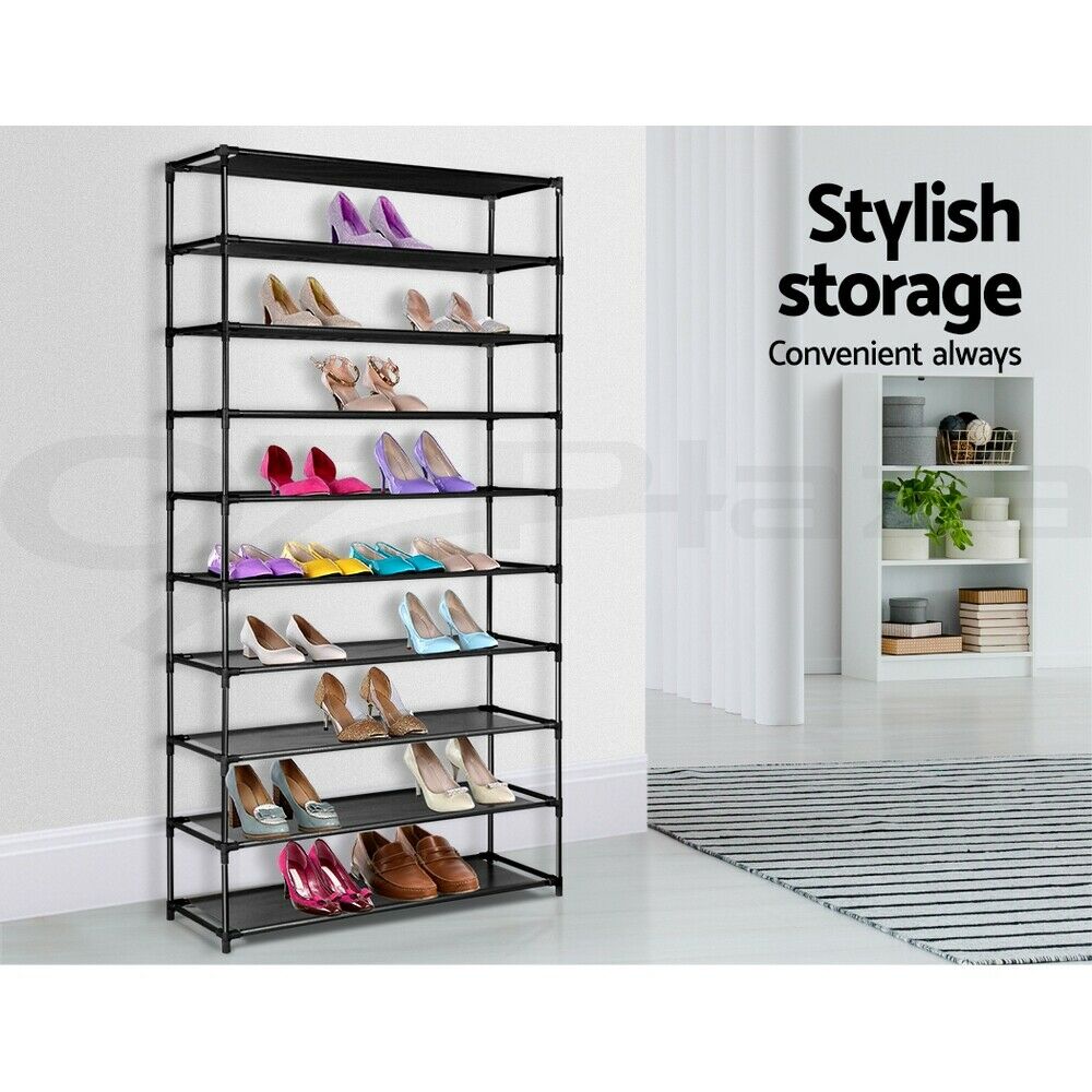 Artiss 10-Tier Shoe Rack Stackable 50 Pairs Black