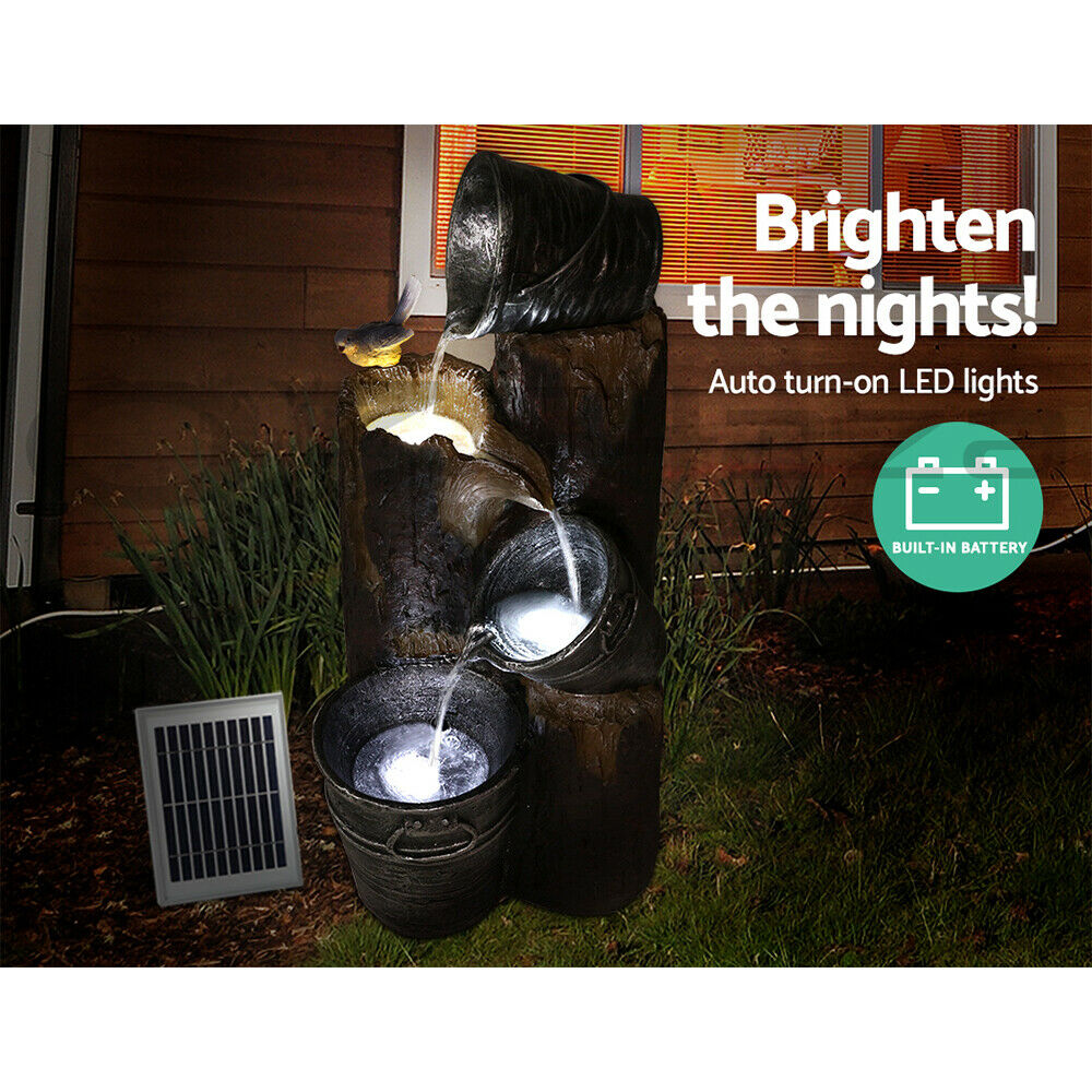 Gardeon Solar Water Feature with LED Lights 3-Tier Buckets 76cm