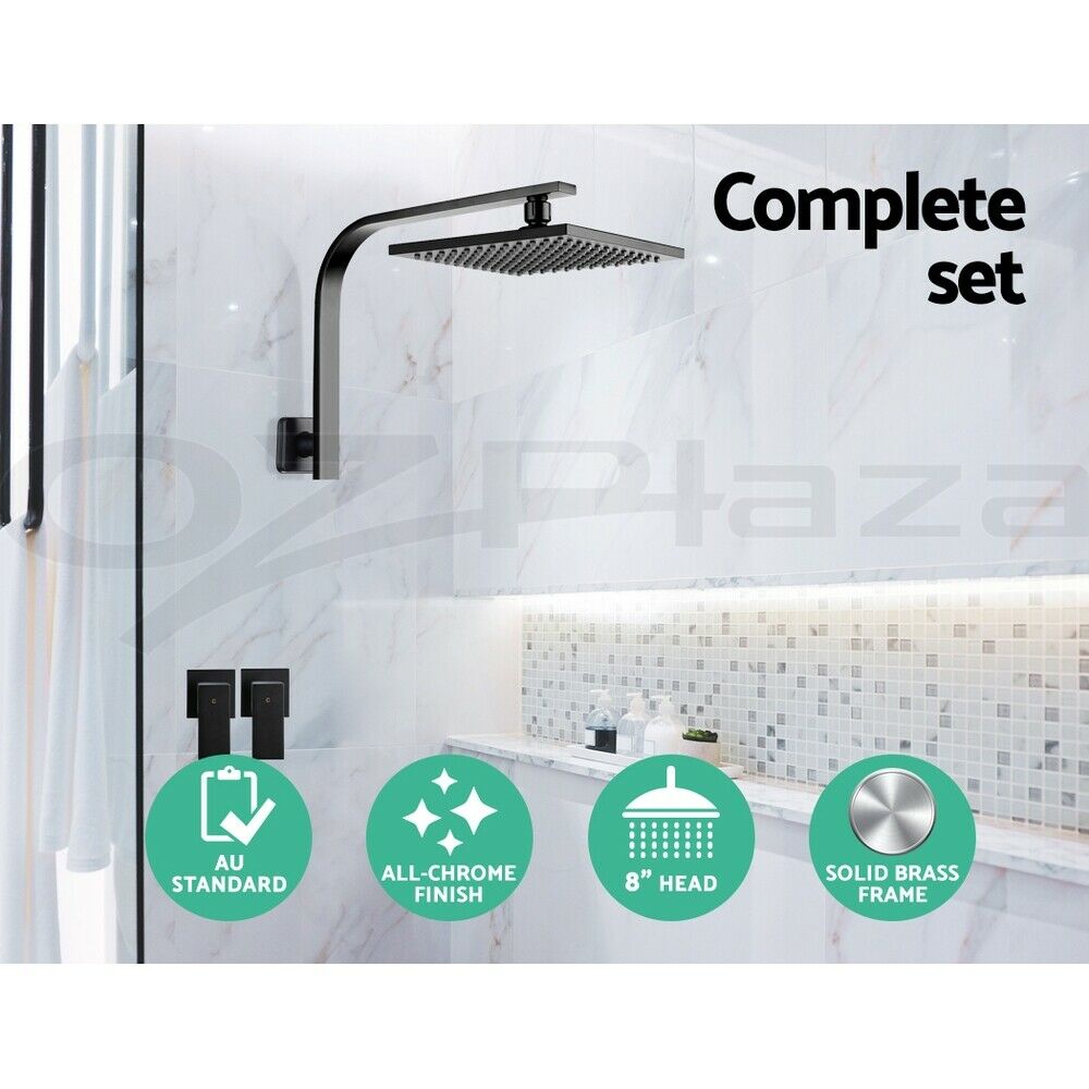 Cefito 8'' Rain Shower Head Wall Arm Square High Pressure Twins Tap Black